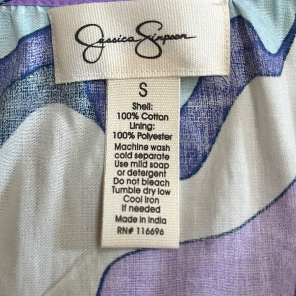 Jessica Simpson Abstract 60s‎ Purple Puff Sleeve Maxi Dress Empire Babydoll - Sm - Picture 9 of 9